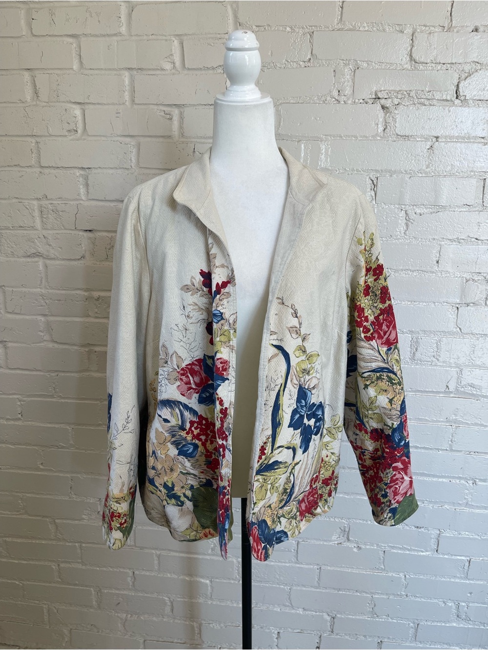 Coldwater Creek Floral Woven Cotton Blazer Open Jacket - Plus Size W18